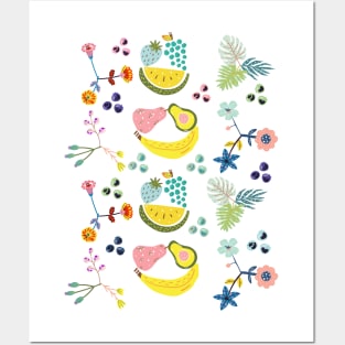 Funny Fruit Flower Illustration Pattern Graphic Posters and Art